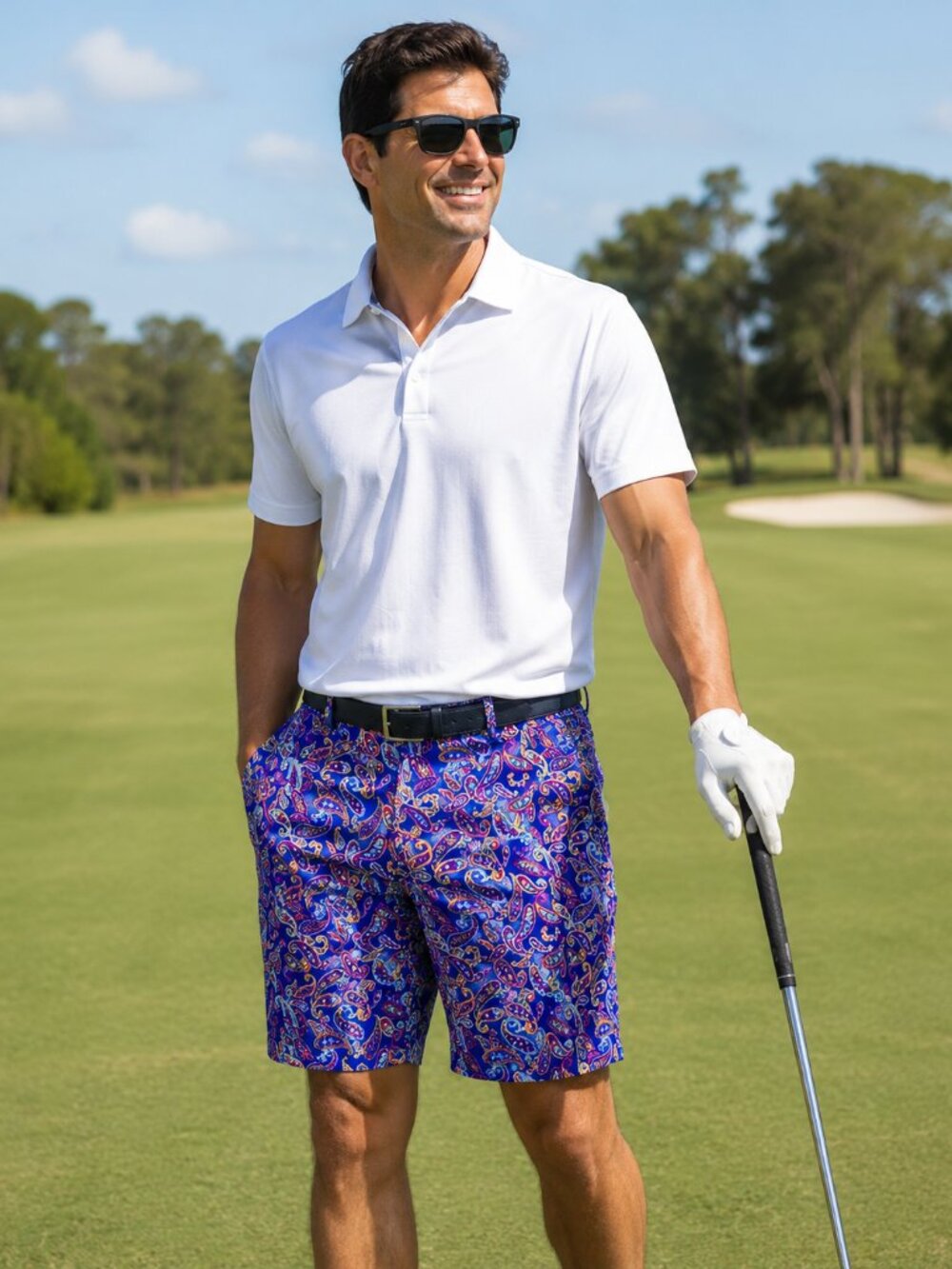 Hreski Men's Golf Shorts 36 Multicolor Paisley Stretch Performance Flat Front
